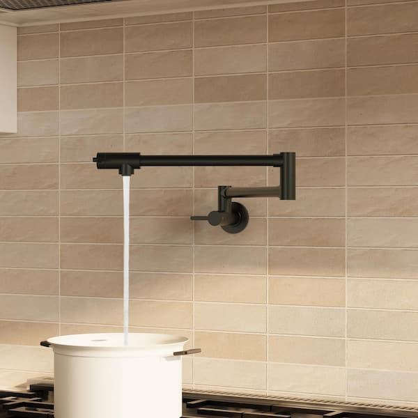Wall Mounted Cold-Water Pot Filler with Handle in Matte Black