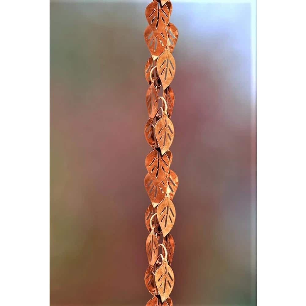 Pure Copper Cascading Leaves 8.5 ft Rain Chain