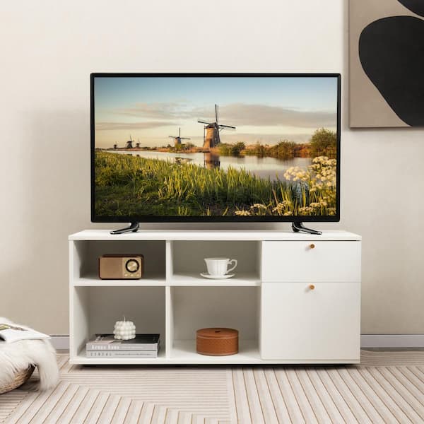 Costway 20 in. H Storage Cabinet with 2-Drawers 4-Cubes Adjustable Feet Floor Display Cabinet White