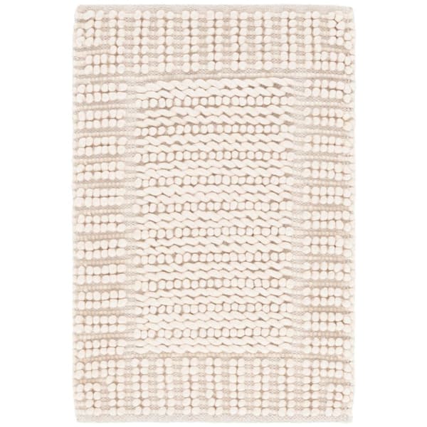 Natura 3 ft. x 5 ft. Beige Striped Border Solid Area Rug