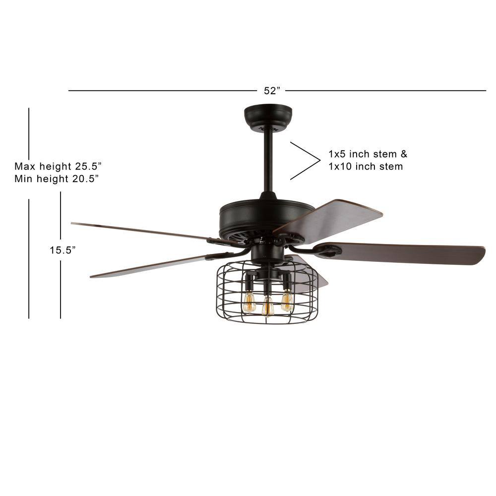 JONATHAN Y Asher Industrial Metal/Wood 52-in Forged Black with Walnut/Red walnut Blades Ceiling Fan With Light - Remote Included ( 5 -Blade )