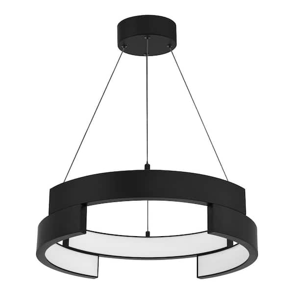 Hampton Bay Mcintosh 33-Watt Matte Black Integrated LED Pendant with Acrylic Shade