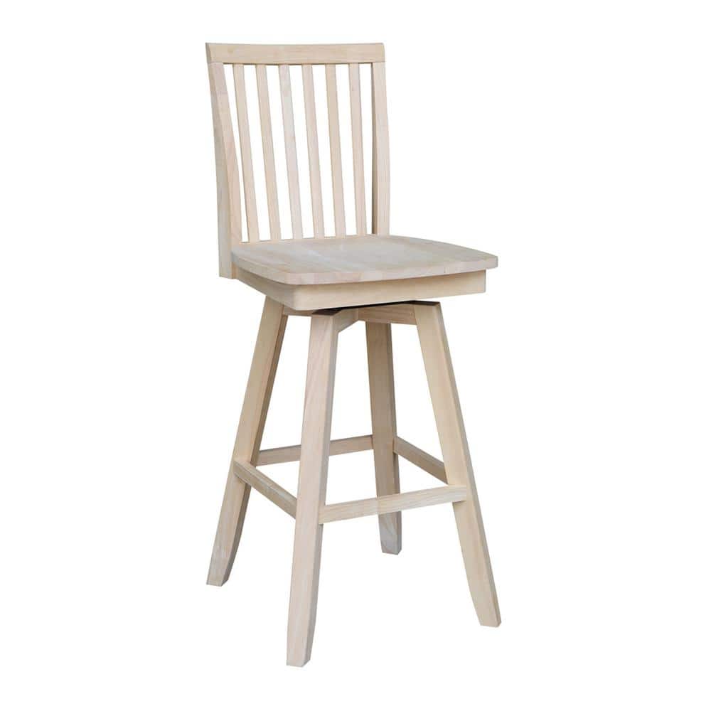 Traditional Rubberwood Swivel Bar Stool in Rich Brown