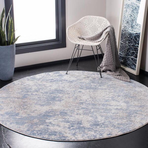 Amelia Gray/Blue 7 ft. x 7 ft. Round Distressed Abstract Area Rug