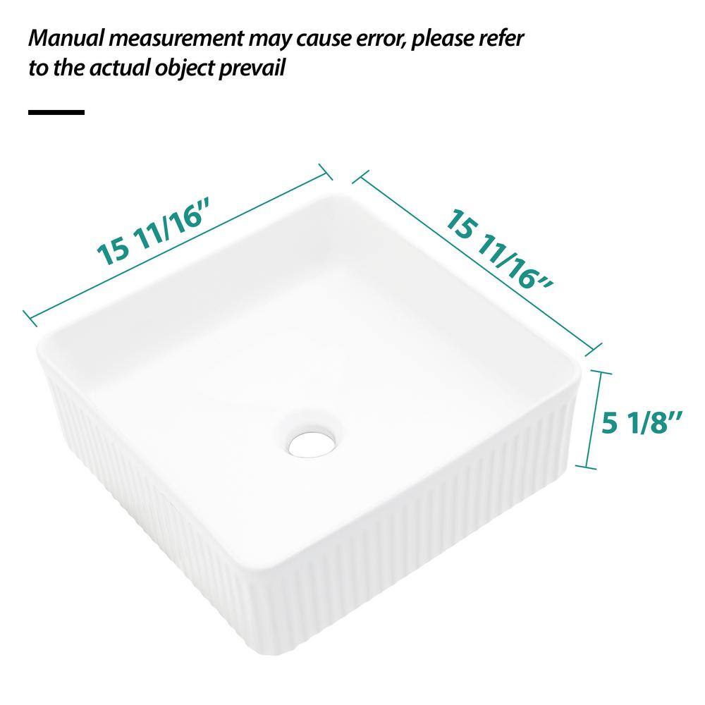 15.69" White Ceramic Square Vessel Bathroom Sink