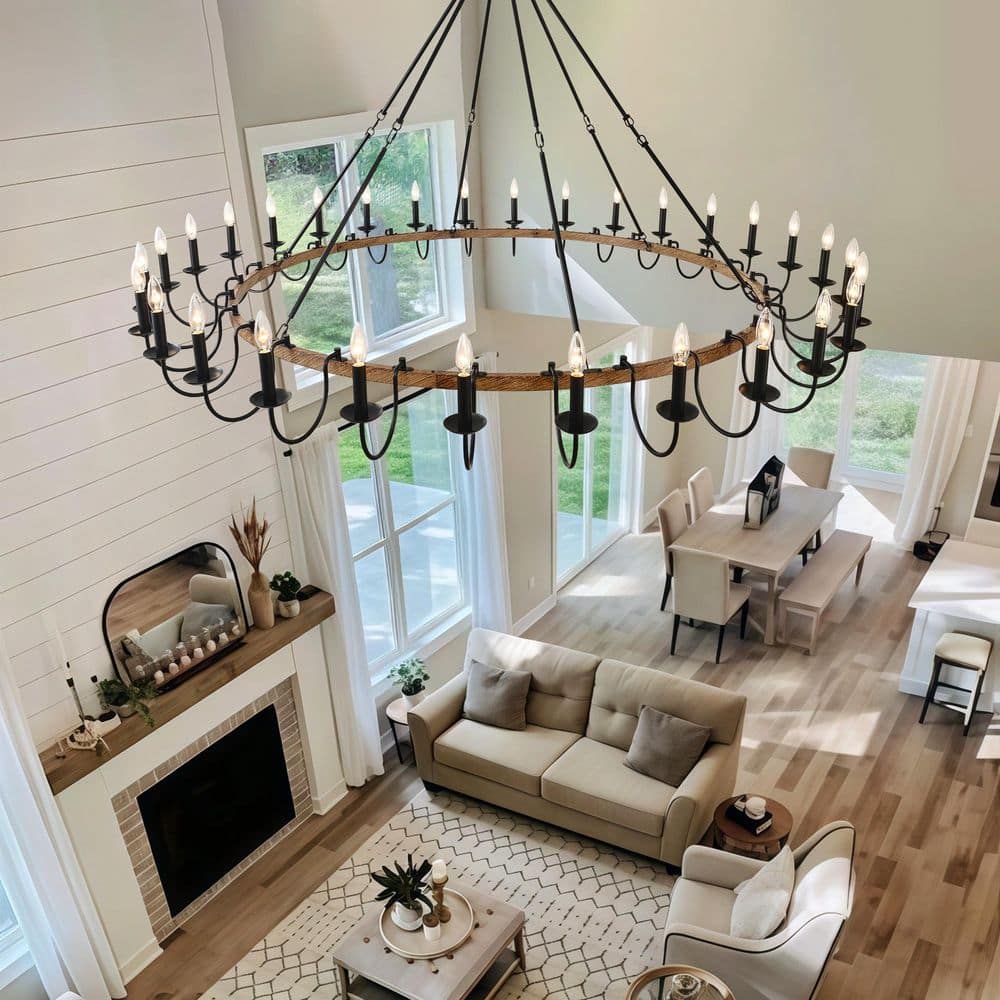 30-Light Black Wagon Wheel Chandelier,Rustic Wood Chandeliers,Farmhouse Candle Light Fixture for Living Room Dining Room price history on PriceWatchPro