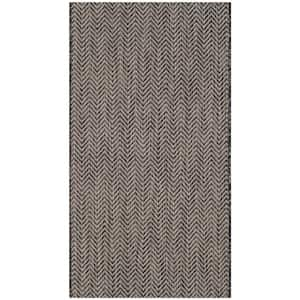 Courtyard Black/Beige Door Mat 2 ft. x 4 ft. Geometric Indoor/Outdoor Patio Area Rug