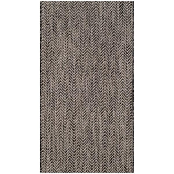 SAFAVIEH Courtyard Black/Beige Doormat 2 ft. x 4 ft. Geometric Indoor/Outdoor Patio Area Rug
