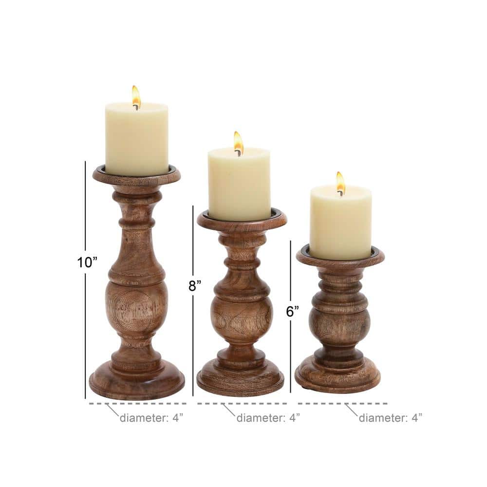 Elegant Rustic Mango Wood Pillar Candle Lantern Trio, Brown Finish