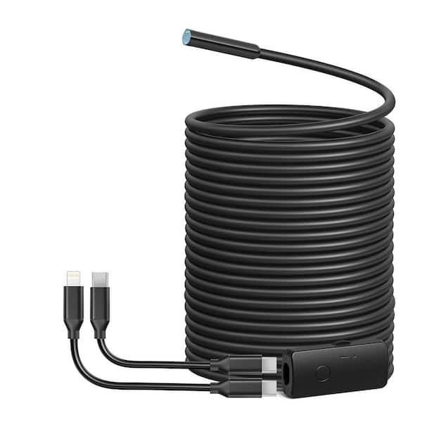 USB 33 ft. Semi-Rigid Endoscope Snake Camera Inspection Cam with Adjustable LED Lights for iPhone Android Devices