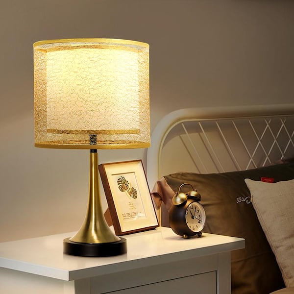 TOZING 17.7 in. Copper Metal Double Layer Wire Cloth Cover Lampshade Table Lamp Vintage Home Decor Bedside Nightstand Lamps