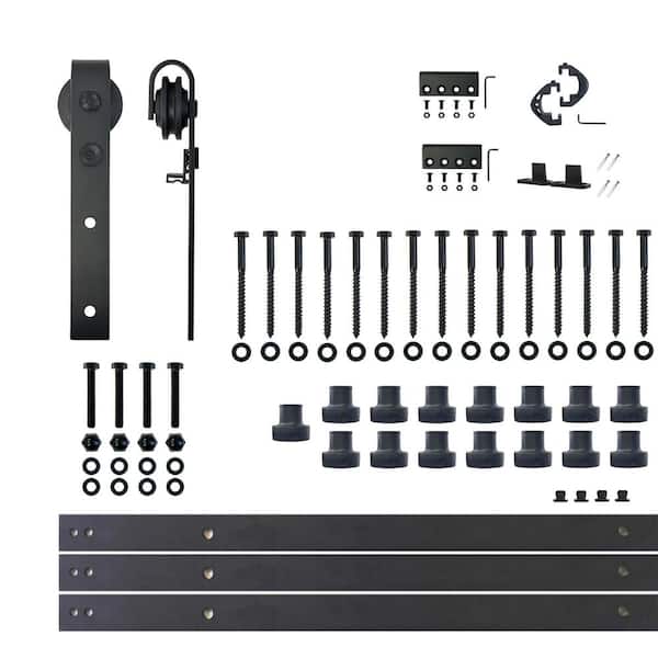 HOMACER 20 ft./240 in. Black Rustic Non-Bypass Sliding Barn Door Track and Hardware Kit for Single Door