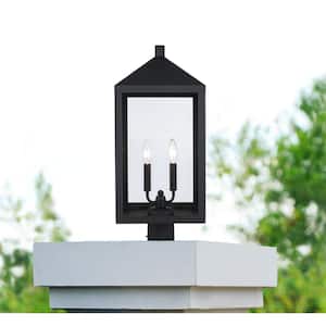 Storm 23 in. 2-Light Black Metal Hardwired Outdoor Lamp Post Light Fixture with Clear Glass
