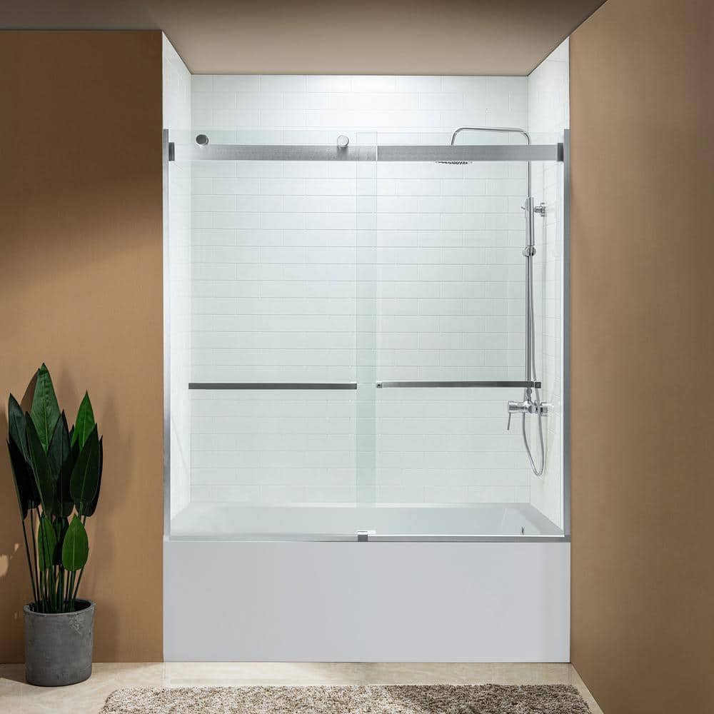 60" Chrome Frameless Sliding Shower Door with Clear Glass