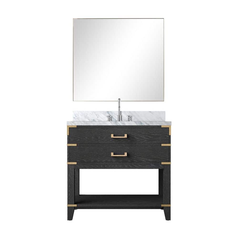 Irvington 36 in. W x 22 in. D Black Oak Single Bath Vanity with Carrara Marble Top, 34 in. Mirror and Faucet Set price history on PriceWatchPro