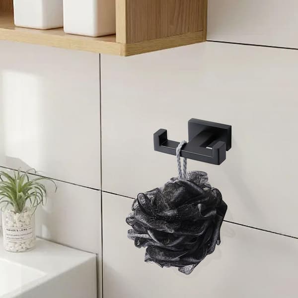 Wall Mounted J-Hook Double Robe/Towel Hook Bath Hardware Accessory in Matte Black