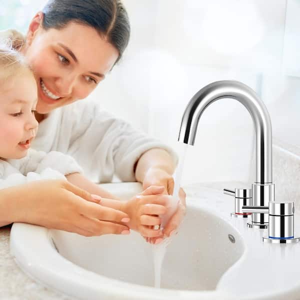 8 in. Widespread 2-Handle High Arc Bathroom Faucet and 360-Degree Swivel Spout in Polished Chrome