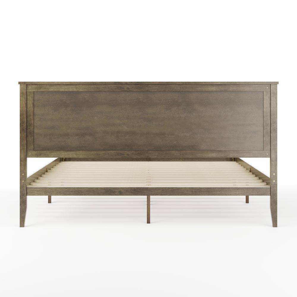 Brown Gray King Upholstered Wood Platform Bed with Headboard and Drawer