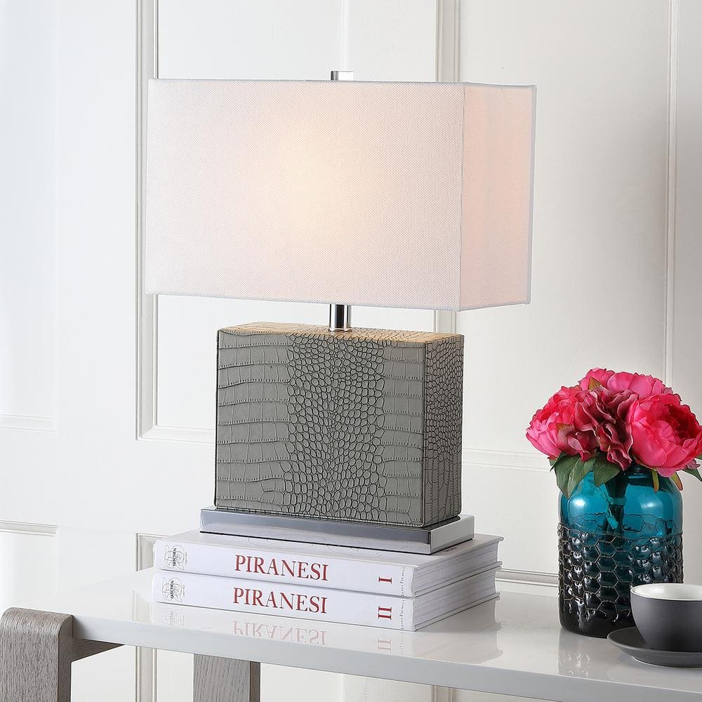 Delia 21-inch Gray Faux Alligator Table Lamp with Silver Finish