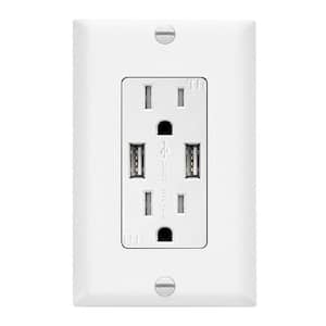White 5 Hole Wall Plug and Wall Socket Power Switch with 2 USB Charging Port 