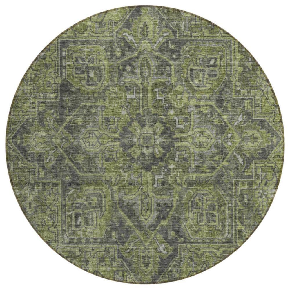 Moss Green and Gray 8 ft. Round Woven Oriental Round Indoor/Outdoor Area Rug price history on PriceWatchPro