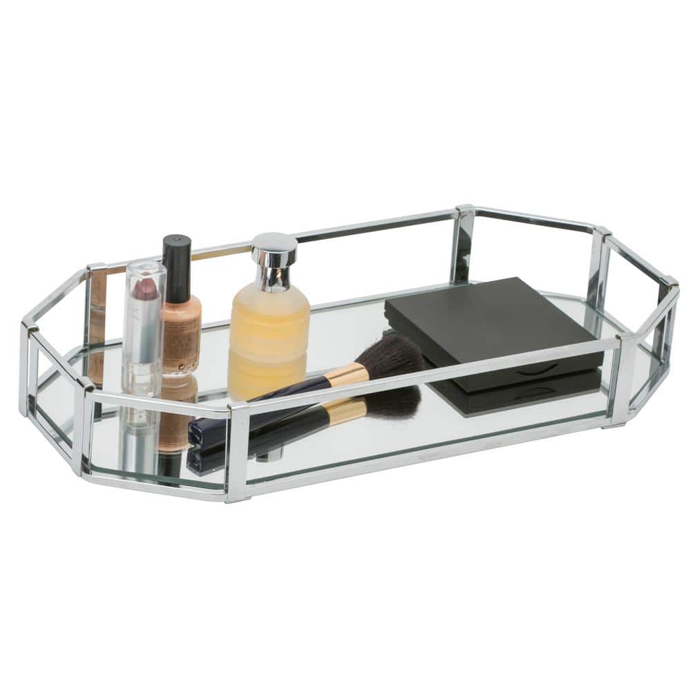 Octangular Chrome and Glass Vanity Bathroom Tray