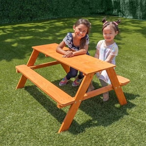 Kids Light Brown Wooden Picnic Table