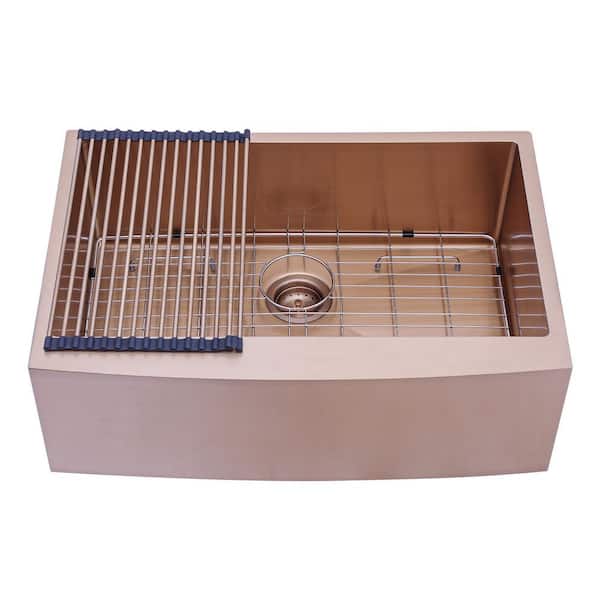 30 in. Drop-in/Undermount Single Bowl 16-Gauge Rose Gold Stainless Steel Kitchen Farmhouse Sink