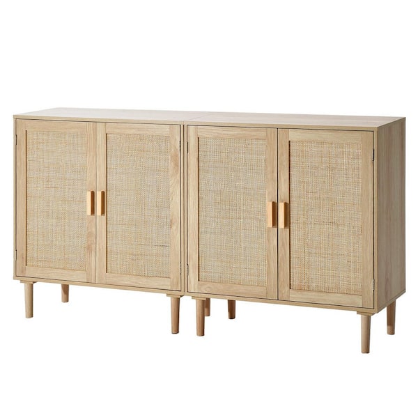 Rattan Cabinet, Set of 2, Rattan Storage Cabinet 36.22 in. x 17.72 in. x 11.81 in. Corner Standard  White