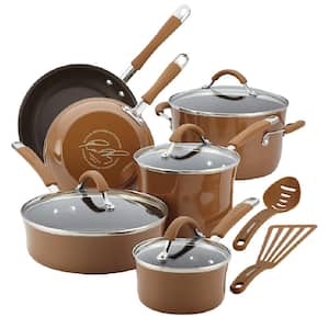12-Piece Nonstick Stainless Steel Cookware Pots and Pans Set, Mushroom Brown