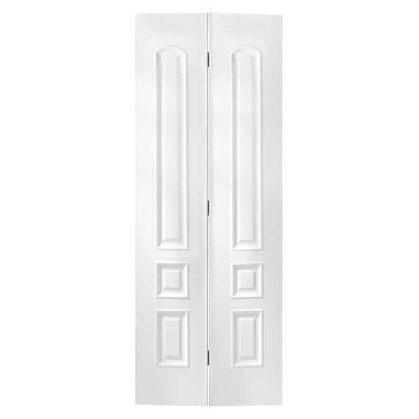 Masonite 24 in. x 80 in. x 1-3/8 in. Palazzo Treviso White 3-Panel Round Top Smooth Hollow Core Interior Closet Bi-fold Door