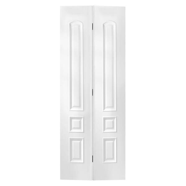 Masonite 36 in. x 80 in. x 1-3/8 in. Palazzo Treviso White 3-Panel Round Top Smooth Hollow Core Interior Closet Bi-fold Door