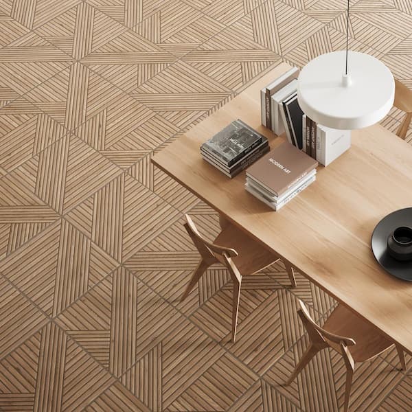 Merola Tile Tangram Wood Oak 17-3/8 in. x 17-3/8 in. Porcelain