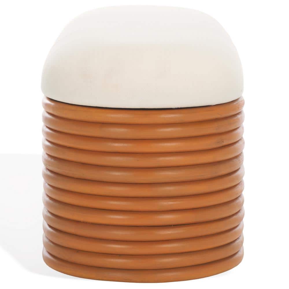Natural Rattan and White Plywood Storage Bench