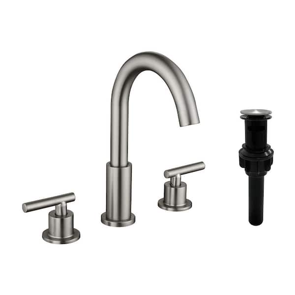 8 in. Widespread Double Handle Bathroom Faucet with Drain Kit Included in Nickel