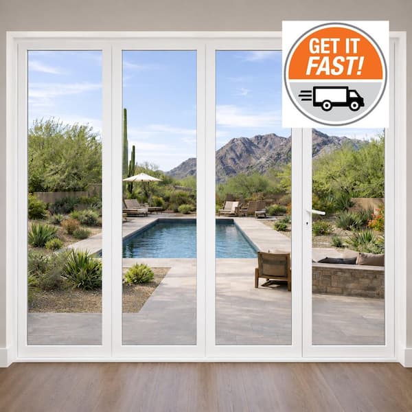 120 in. x 96 in. White Aluminum 1-Right Opening/3-Left Folding Outswing 4-Panel Bi Fold Patio Door 1R3L (Interior View)