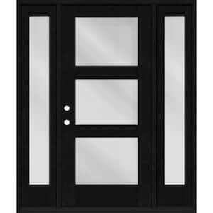 Regency 64 in. x 80 in. Modern 3Lite Equal Clear Glass RHIS Onyx Mahogany Fiberglass Prehung Front Door w/Dbl12in.SL