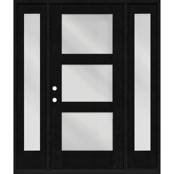Regency 64 x 80 in. Modern 3Lite Equal Clear Glass RHIS Onyx Mahogany Fiberglass Prehung Front Door w/2_ 12 in. SL_6 in.