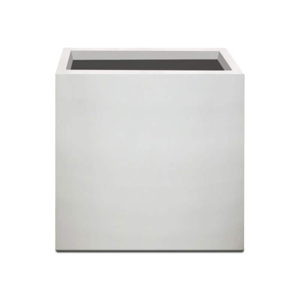 16" W Square Lightweight Pure White Concrete Metal Indoor Outdoor Planter w/Drainage Hole