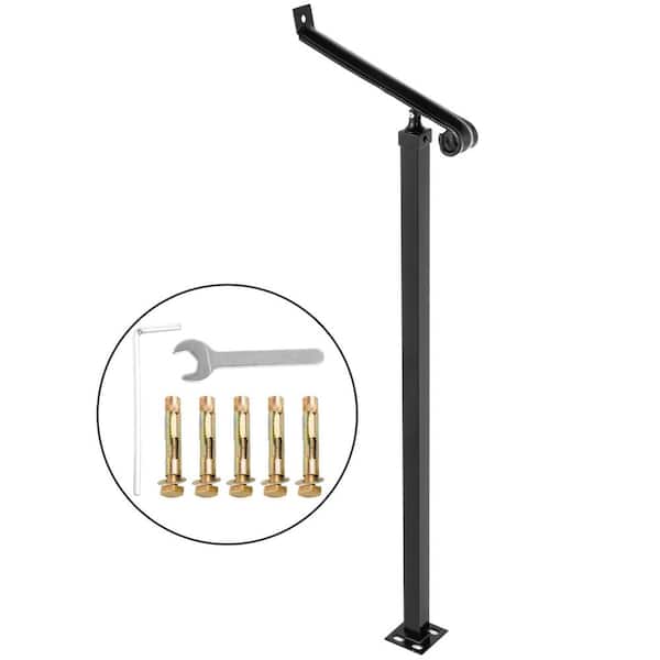 Handrails for Outdoor Steps 1-2 Step 52.4 in. H x 3.9 in. W Black Wrought Iron Stair Railing Kit