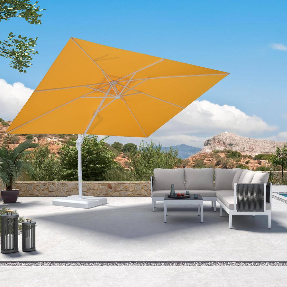9 ft. x 11 ft. Outdoor Patio Cantilever Umbrella White Aluminum Offset 360° Rotation Umbrella in Yellow price history on PriceWatchPro
