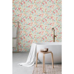 Flora Coral Pink Garden Floral Paper Washable Wallpaper Roll