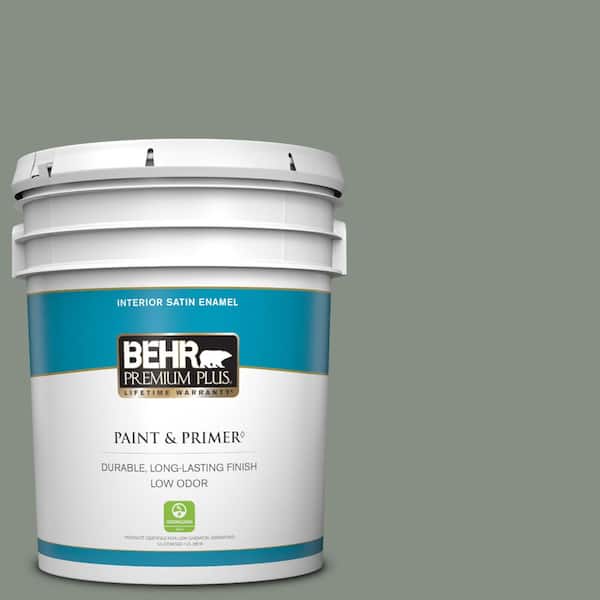 BEHR PREMIUM PLUS 5 gal. #PPF-34 Peaceful Glade Satin Enamel Low Odor Interior Paint & Primer