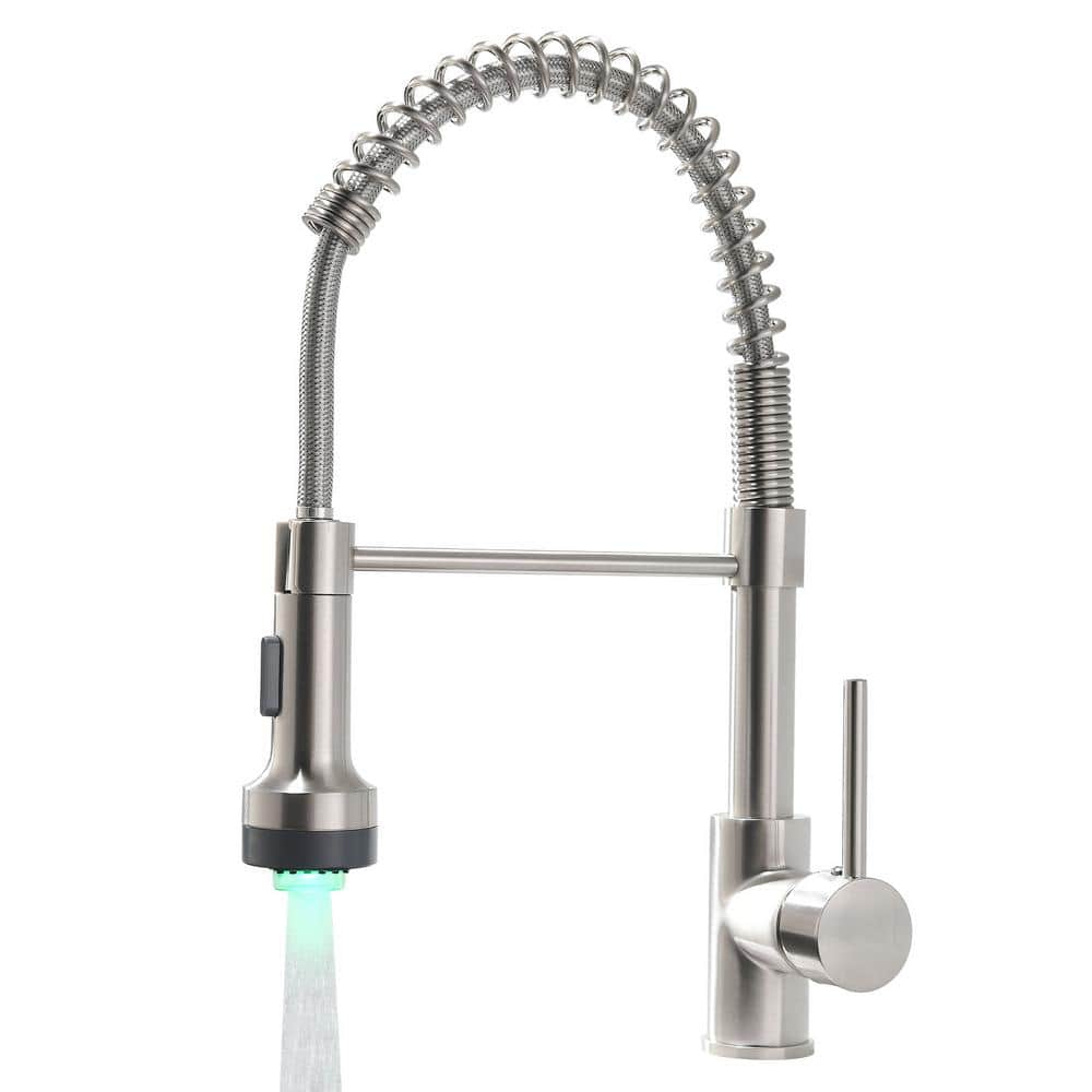 Single Handle Pull Down Sprayer Kitchen Faucet with LED Light, Single Hole 