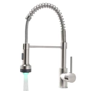 Single Handle Pull Down Sprayer Kitchen Faucet with LED Light, Single Hole Kitchen Sink Faucet in Brushed Nickel