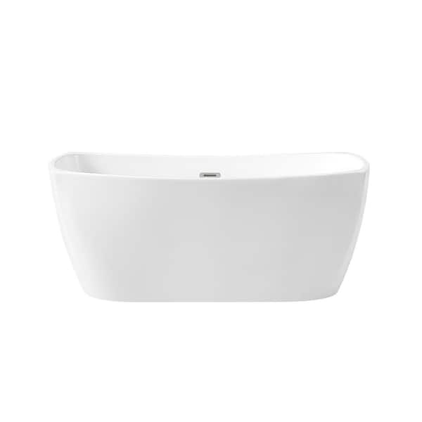 Birkett 56 in. Freestanding Flatbottom Soaking Bathtub with Center Drain in White