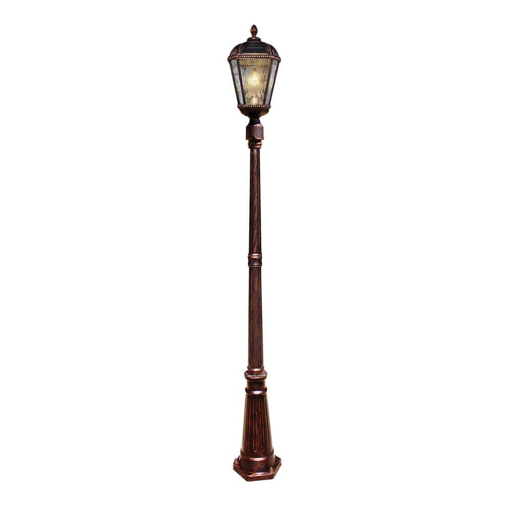 87-Inch Bronze Aluminum LED Solar Lamp Post with Rain Glass Panels