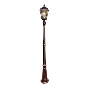 Royal Bulb 87 in. Brushed Bronze 1-Light Outdoor Solar Post Light Set and Lamp Post with Warm White LED Bulb