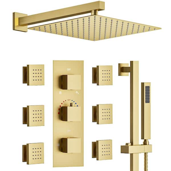 CRANACH Thermostatic Valve 5-Spray 12 in. Square Shower Head High ...