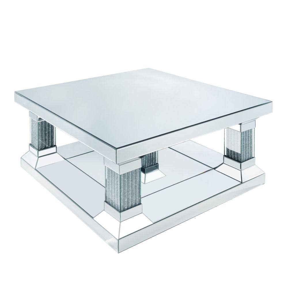 Benjara 40 in. Silver Square Glass Top Coffee Table BM207519 - The Home ...